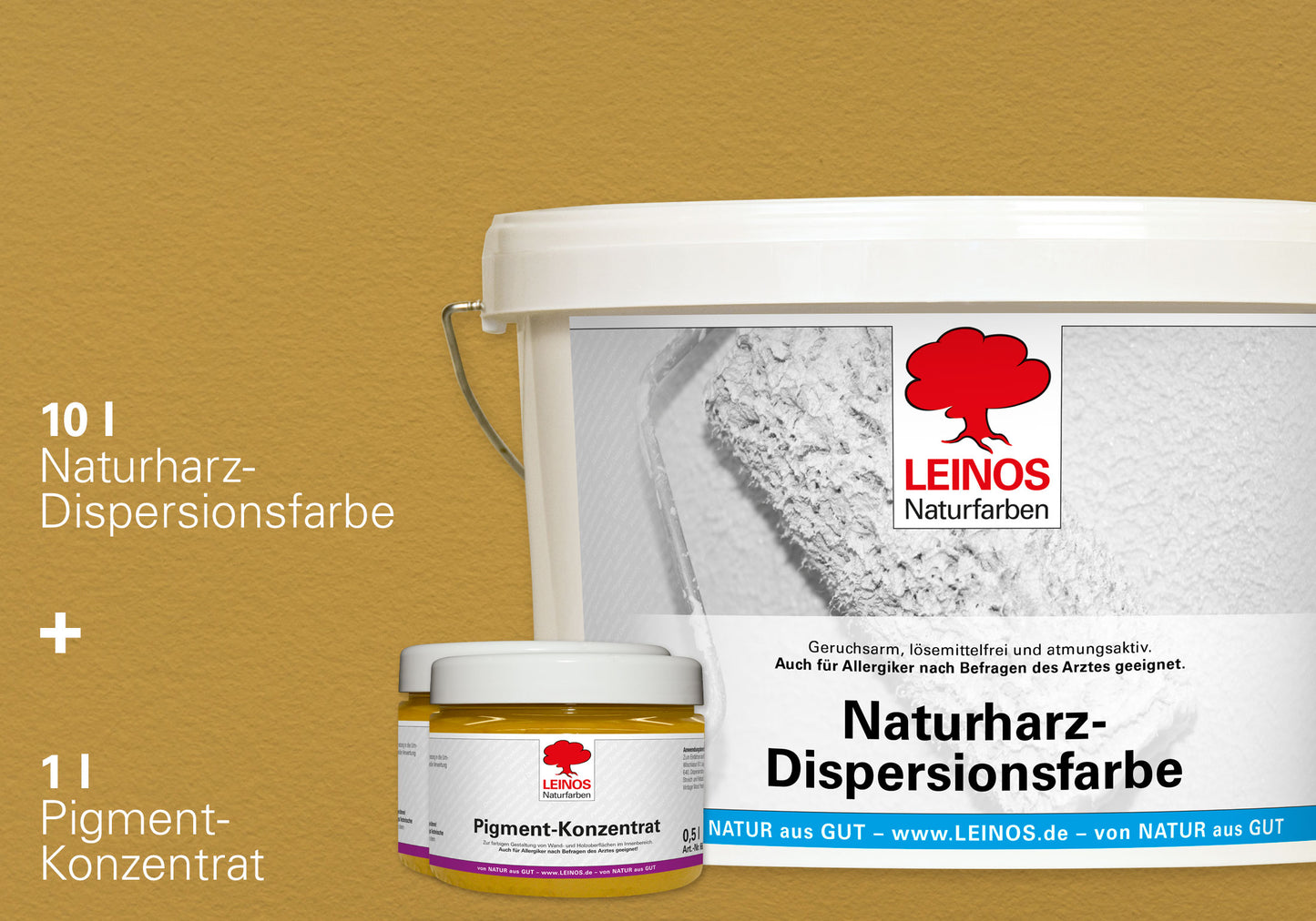 LEINOS Set Wandfarbe - Naturharz-Dispersionsfarbe 660 + Pigment-Konzentrat 668