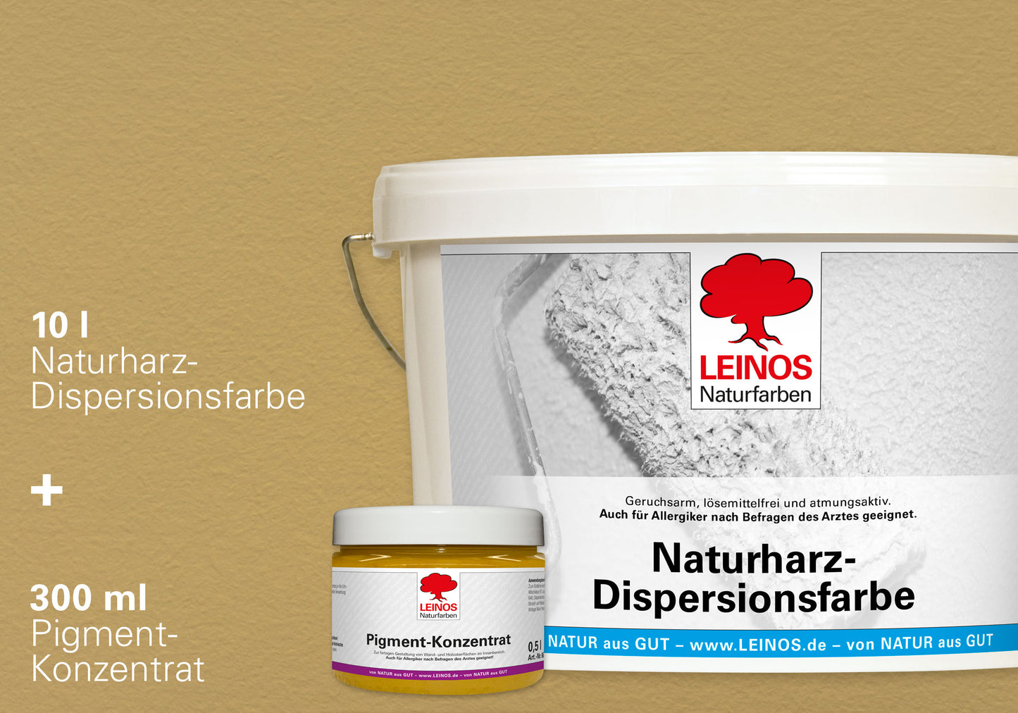 LEINOS Set Wandfarbe - Naturharz-Dispersionsfarbe 660 + Pigment-Konzentrat 668