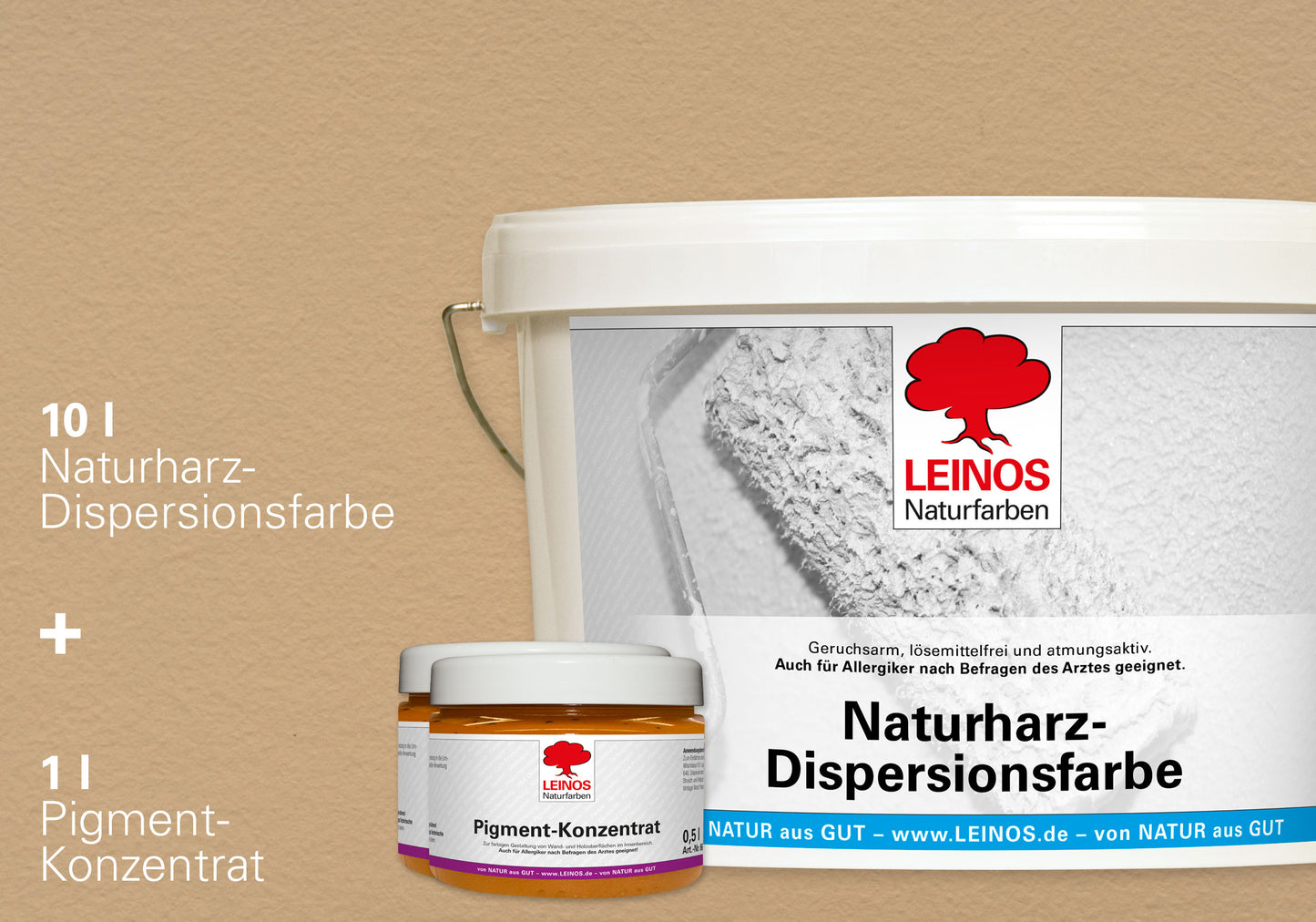 LEINOS Set Wandfarbe - Naturharz-Dispersionsfarbe 660 + Pigment-Konzentrat 668