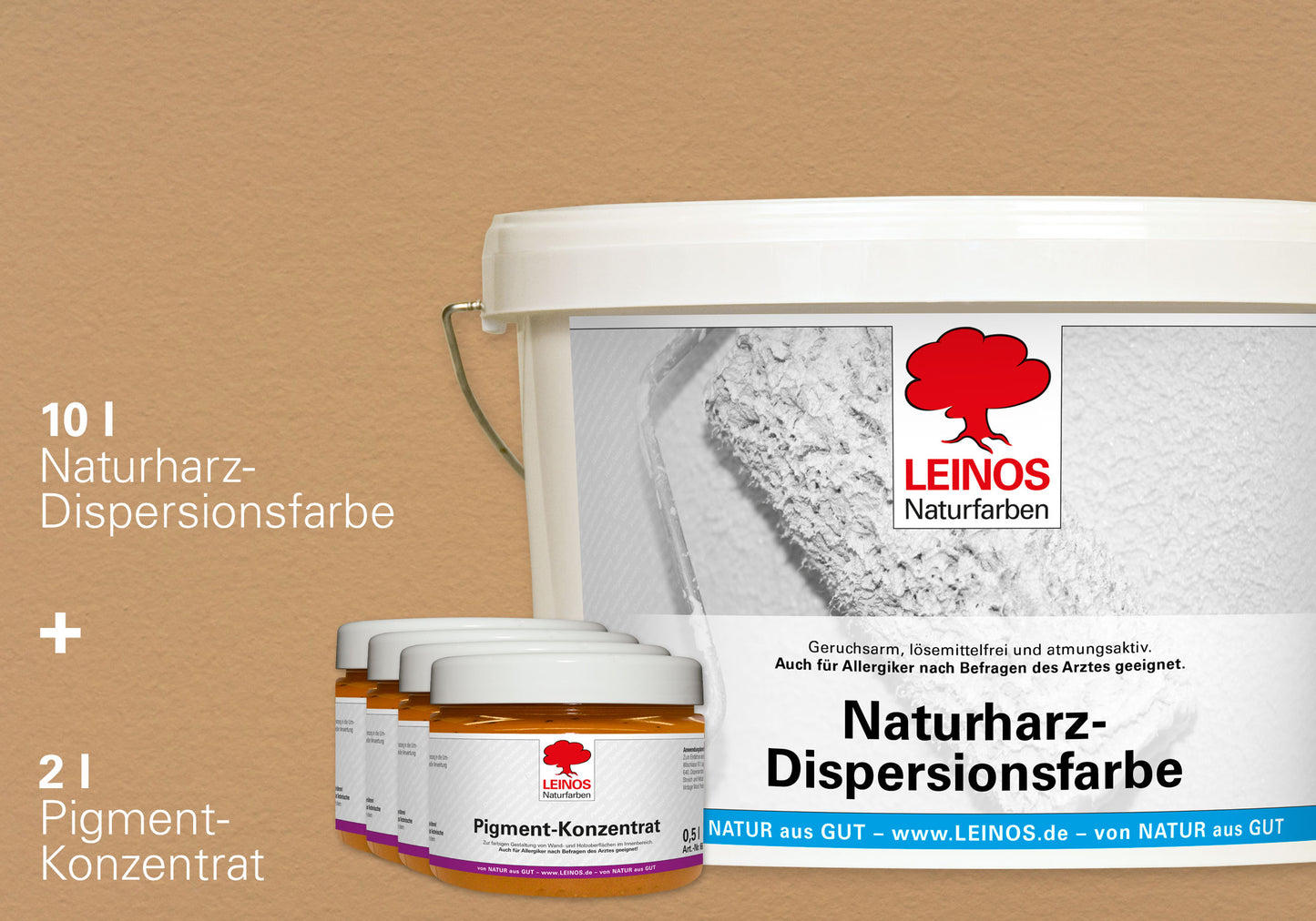 LEINOS Set Wandfarbe - Naturharz-Dispersionsfarbe 660 + Pigment-Konzentrat 668