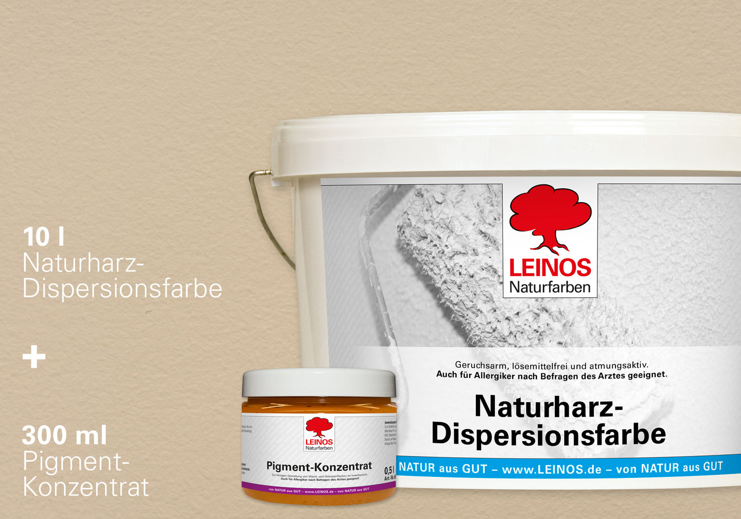 LEINOS Set Wandfarbe - Naturharz-Dispersionsfarbe 660 + Pigment-Konzentrat 668