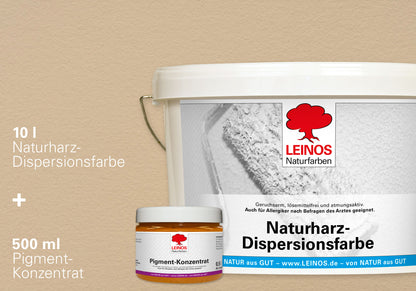 LEINOS Set Wandfarbe - Naturharz-Dispersionsfarbe 660 + Pigment-Konzentrat 668