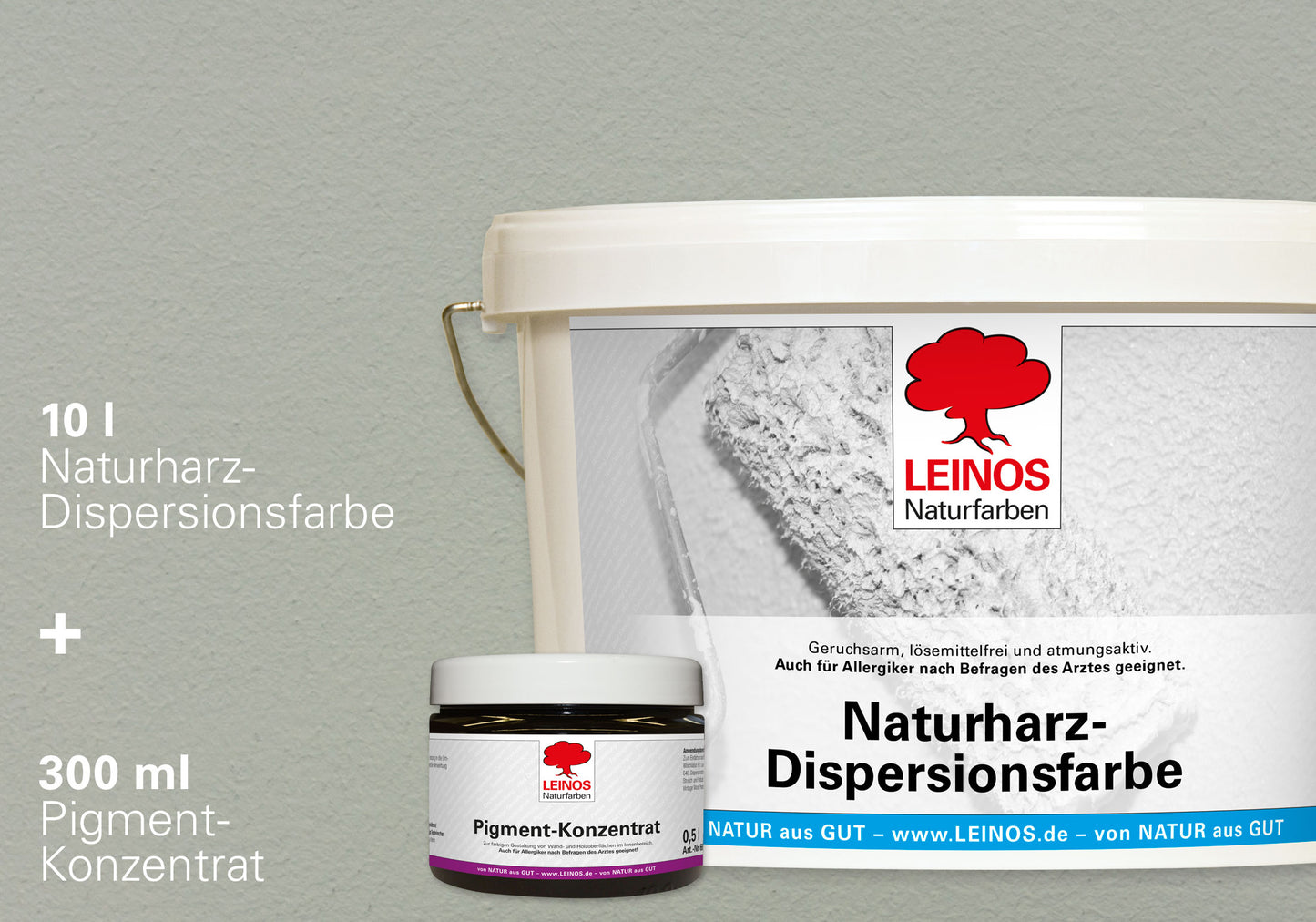 LEINOS Set Wandfarbe - Naturharz-Dispersionsfarbe 660 + Pigment-Konzentrat 668