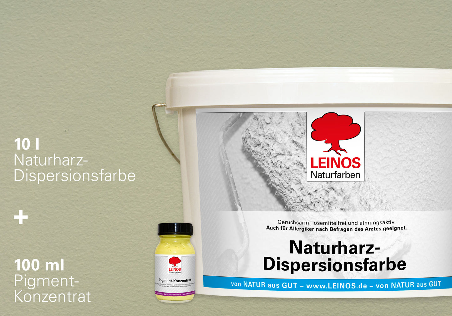 LEINOS Set Wandfarbe - Naturharz-Dispersionsfarbe 660 + Pigment-Konzentrat 668