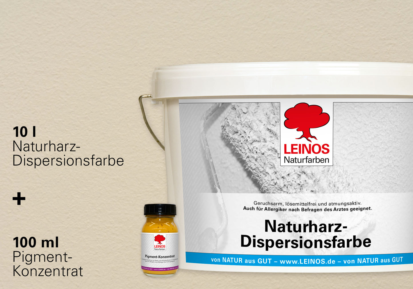 LEINOS Set Wandfarbe - Naturharz-Dispersionsfarbe 660 + Pigment-Konzentrat 668