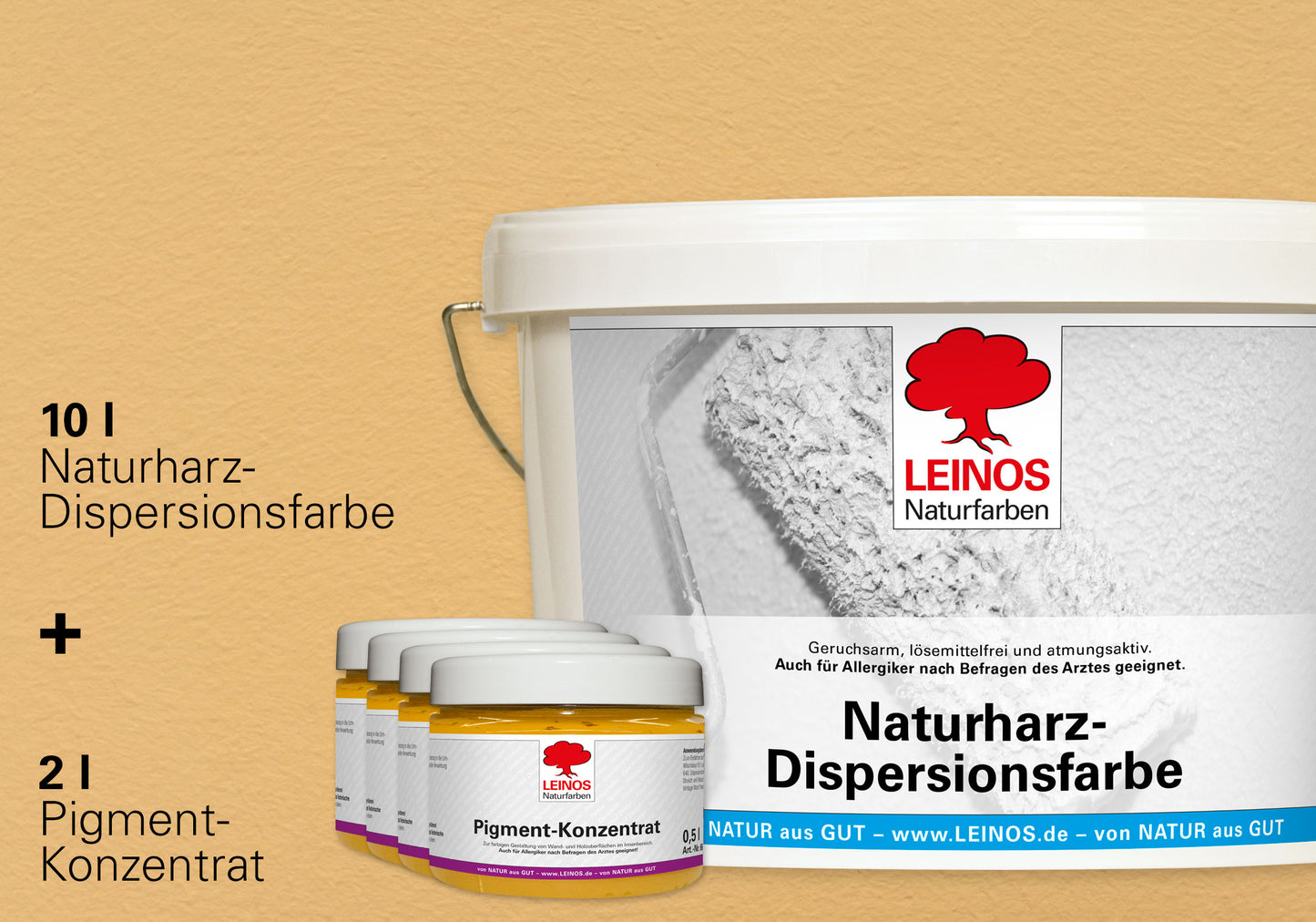 LEINOS Set Wandfarbe - Naturharz-Dispersionsfarbe 660 + Pigment-Konzentrat 668