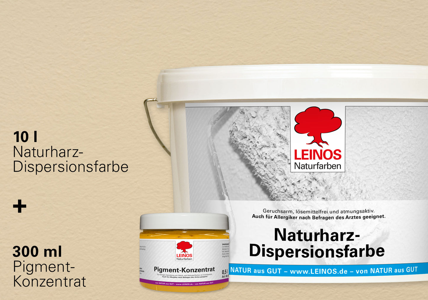 LEINOS Set Wandfarbe - Naturharz-Dispersionsfarbe 660 + Pigment-Konzentrat 668