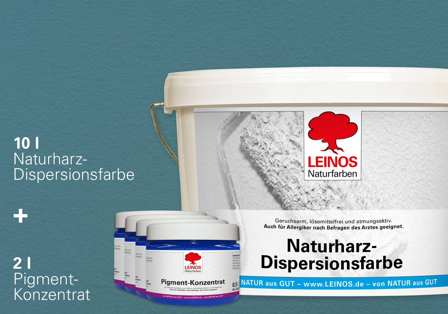 LEINOS Set Wandfarbe - Naturharz-Dispersionsfarbe 660 + Pigment-Konzentrat 668