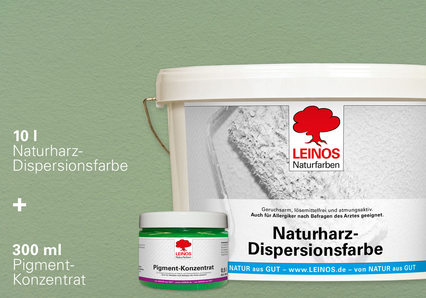 LEINOS Set Wandfarbe - Naturharz-Dispersionsfarbe 660 + Pigment-Konzentrat 668