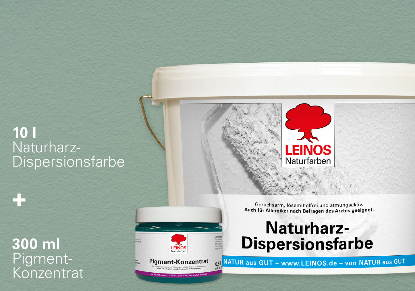 LEINOS Set Wandfarbe - Naturharz-Dispersionsfarbe 660 + Pigment-Konzentrat 668