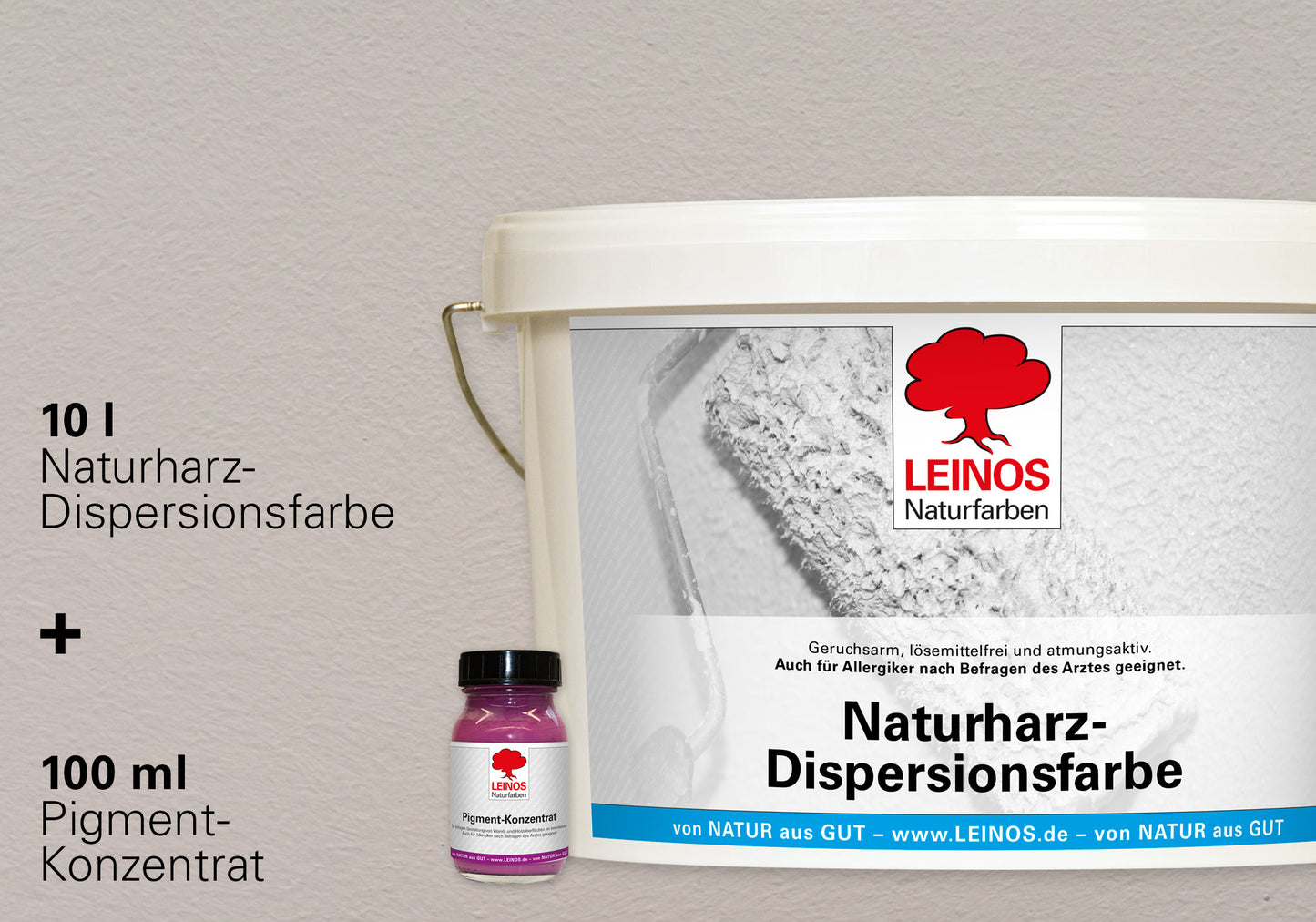 LEINOS Set Wandfarbe - Naturharz-Dispersionsfarbe 660 + Pigment-Konzentrat 668