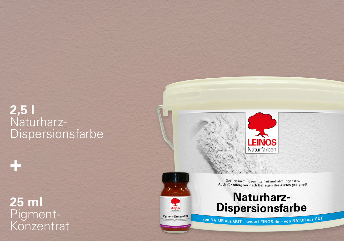 LEINOS Set Wandfarbe - Naturharz-Dispersionsfarbe 660 + Pigment-Konzentrat 668