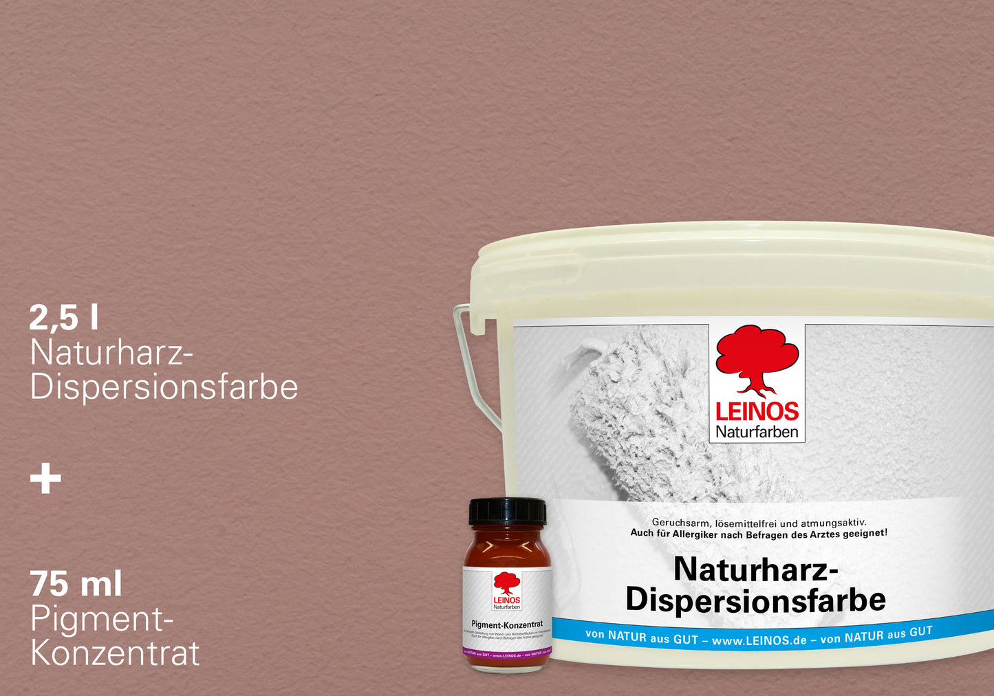 LEINOS Set Wandfarbe - Naturharz-Dispersionsfarbe 660 + Pigment-Konzentrat 668