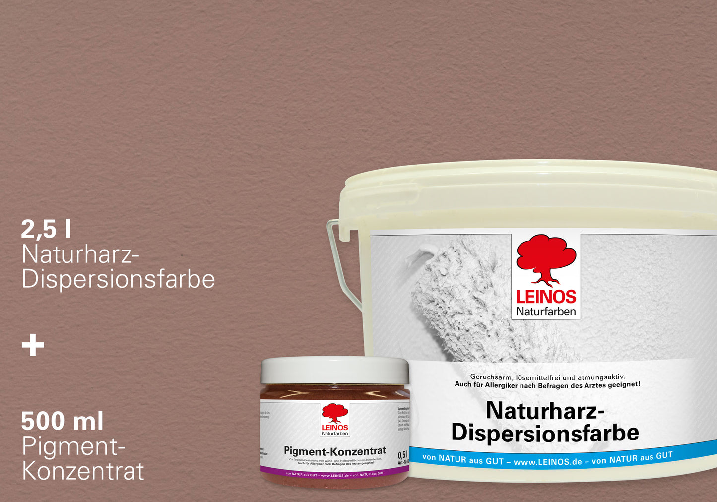 LEINOS Set Wandfarbe - Naturharz-Dispersionsfarbe 660 + Pigment-Konzentrat 668