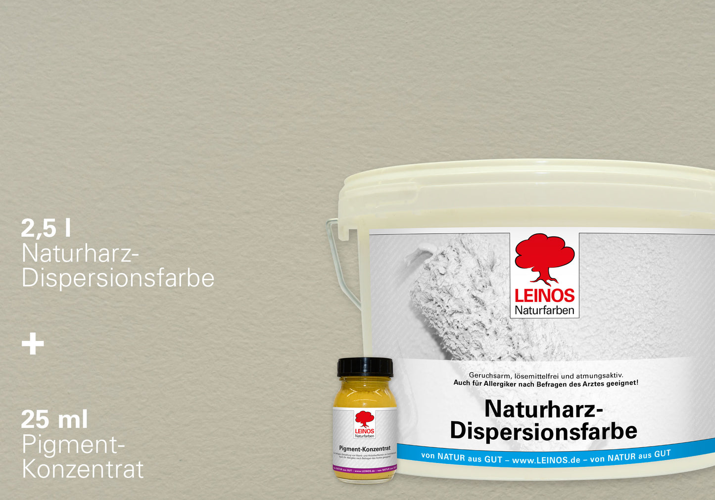 LEINOS Set Wandfarbe - Naturharz-Dispersionsfarbe 660 + Pigment-Konzentrat 668