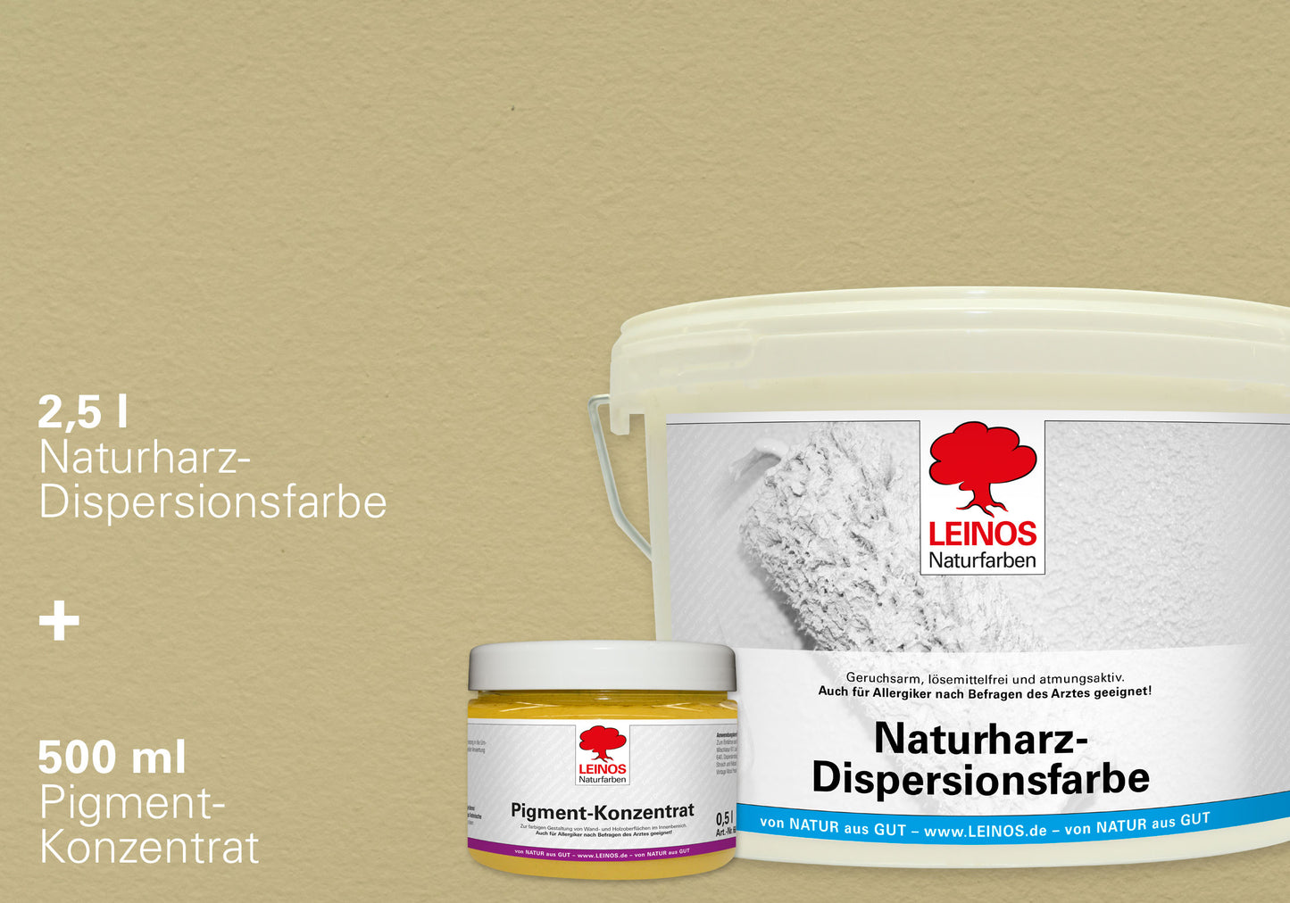 LEINOS Set Wandfarbe - Naturharz-Dispersionsfarbe 660 + Pigment-Konzentrat 668