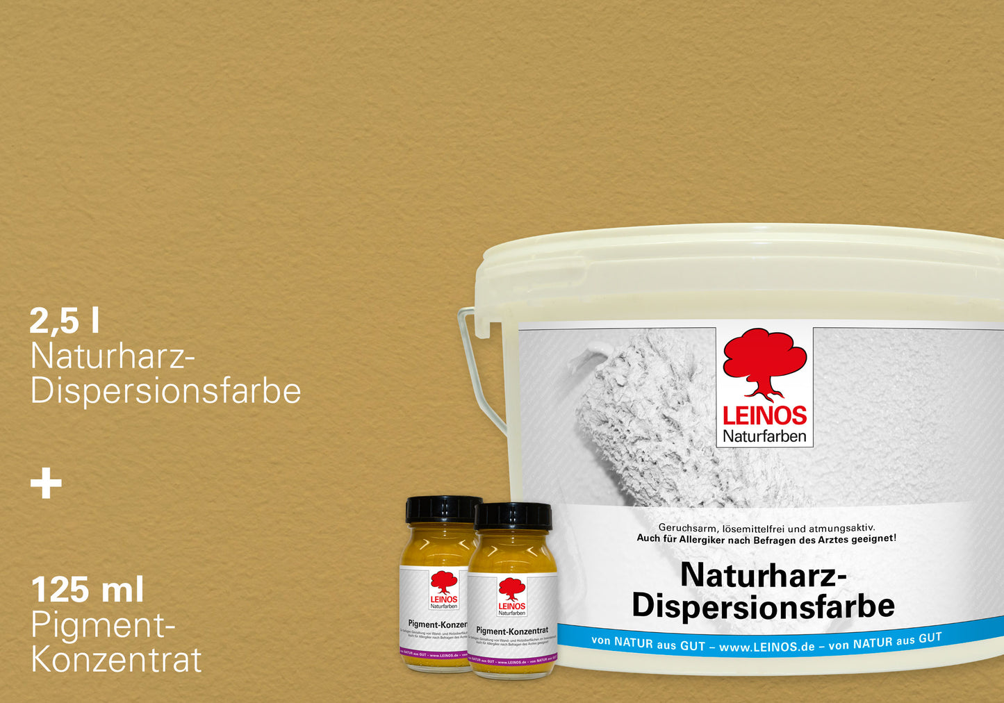 LEINOS Set Wandfarbe - Naturharz-Dispersionsfarbe 660 + Pigment-Konzentrat 668