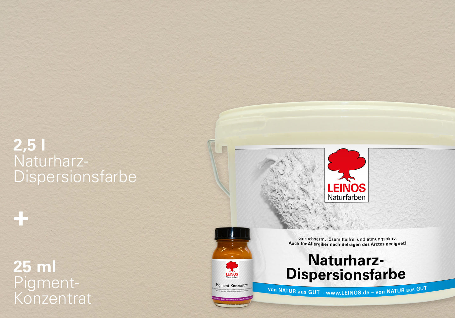 LEINOS Set Wandfarbe - Naturharz-Dispersionsfarbe 660 + Pigment-Konzentrat 668