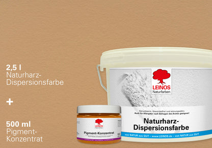 LEINOS Set Wandfarbe - Naturharz-Dispersionsfarbe 660 + Pigment-Konzentrat 668