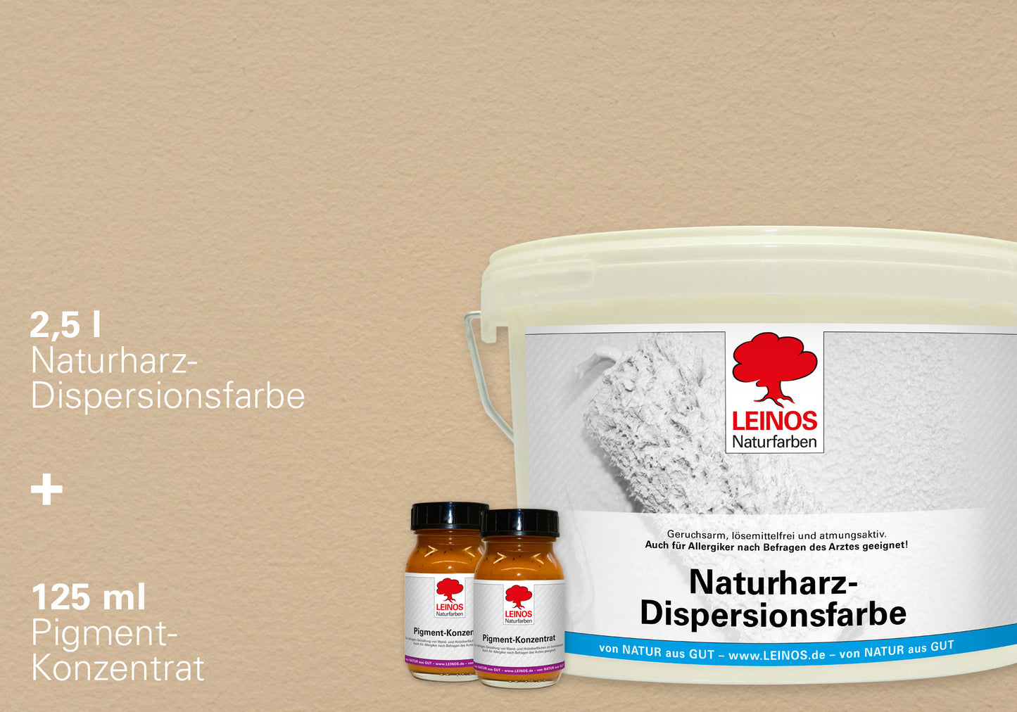 LEINOS Set Wandfarbe - Naturharz-Dispersionsfarbe 660 + Pigment-Konzentrat 668