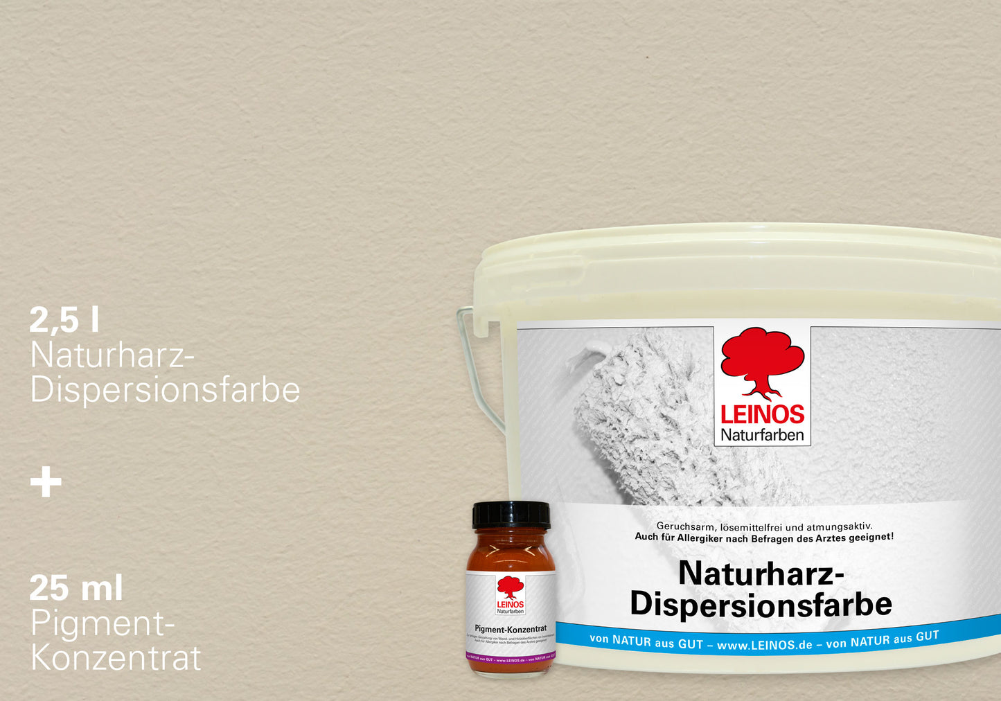 LEINOS Set Wandfarbe - Naturharz-Dispersionsfarbe 660 + Pigment-Konzentrat 668