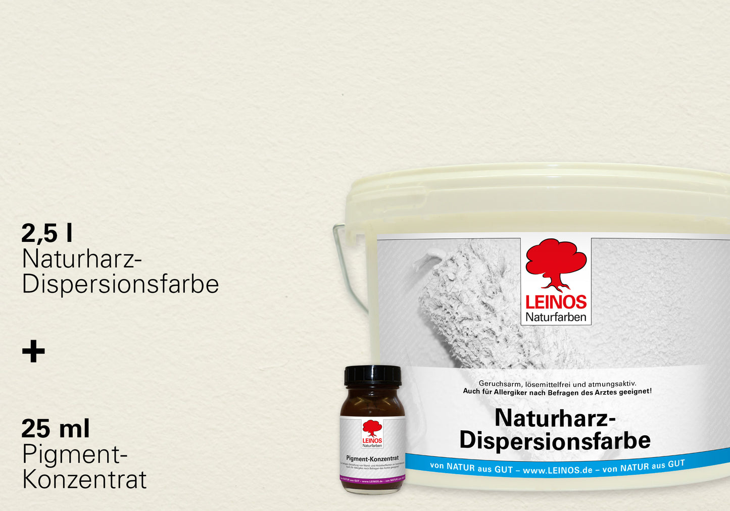 LEINOS Set Wandfarbe - Naturharz-Dispersionsfarbe 660 + Pigment-Konzentrat 668