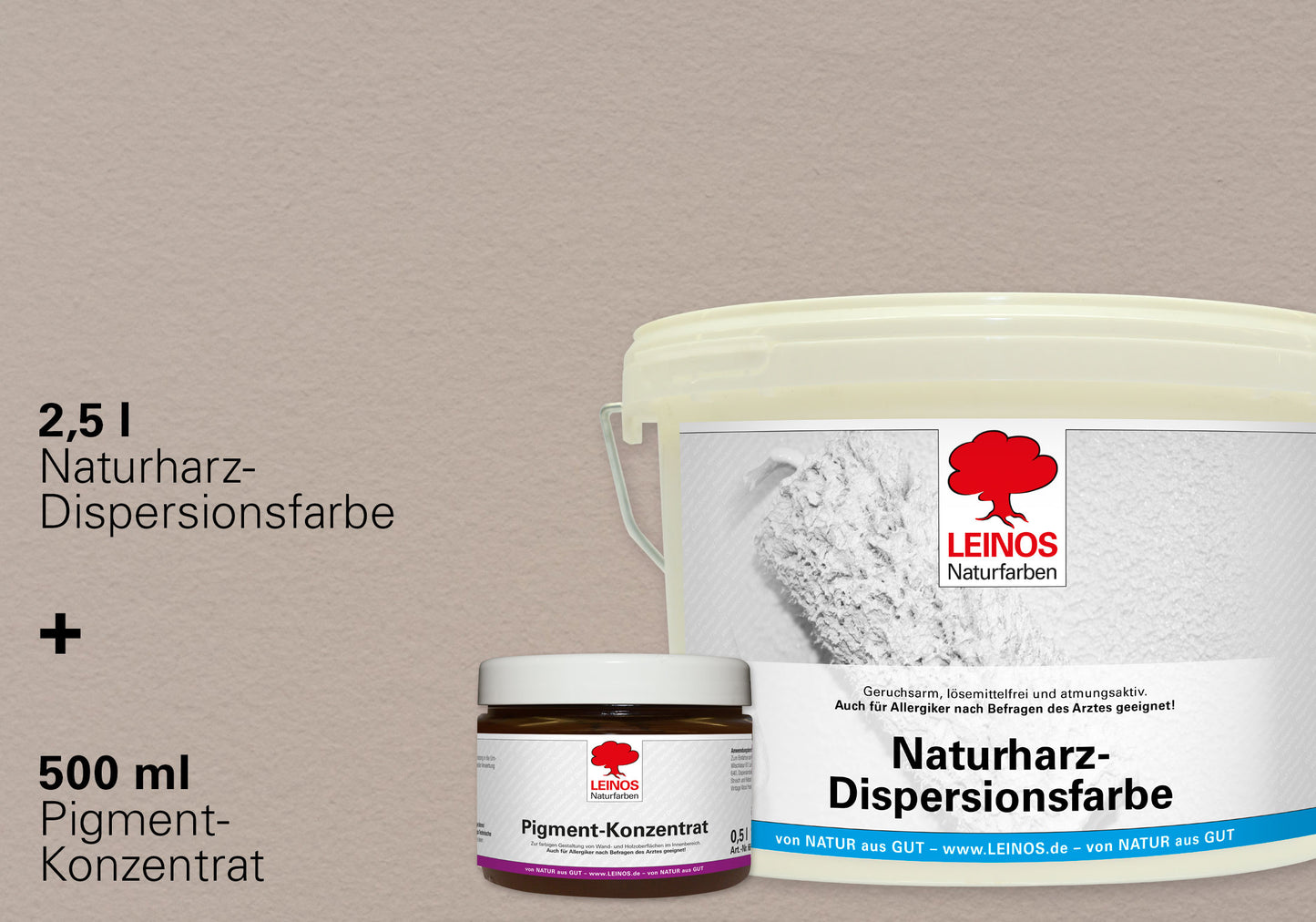 LEINOS Set Wandfarbe - Naturharz-Dispersionsfarbe 660 + Pigment-Konzentrat 668