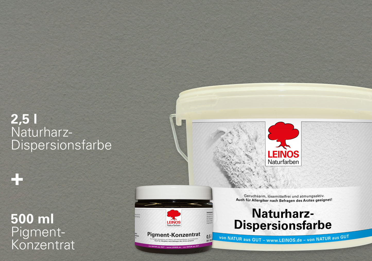 LEINOS Set Wandfarbe - Naturharz-Dispersionsfarbe 660 + Pigment-Konzentrat 668