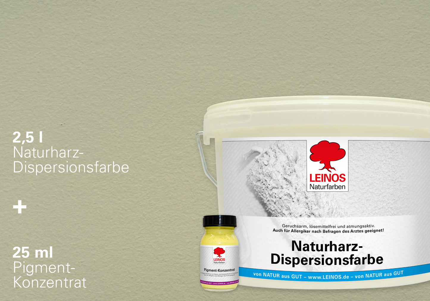 LEINOS Set Wandfarbe - Naturharz-Dispersionsfarbe 660 + Pigment-Konzentrat 668