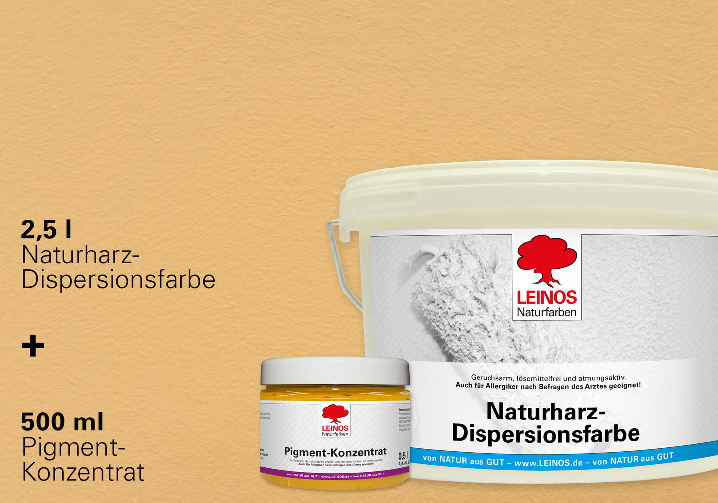 LEINOS Set Wandfarbe - Naturharz-Dispersionsfarbe 660 + Pigment-Konzentrat 668