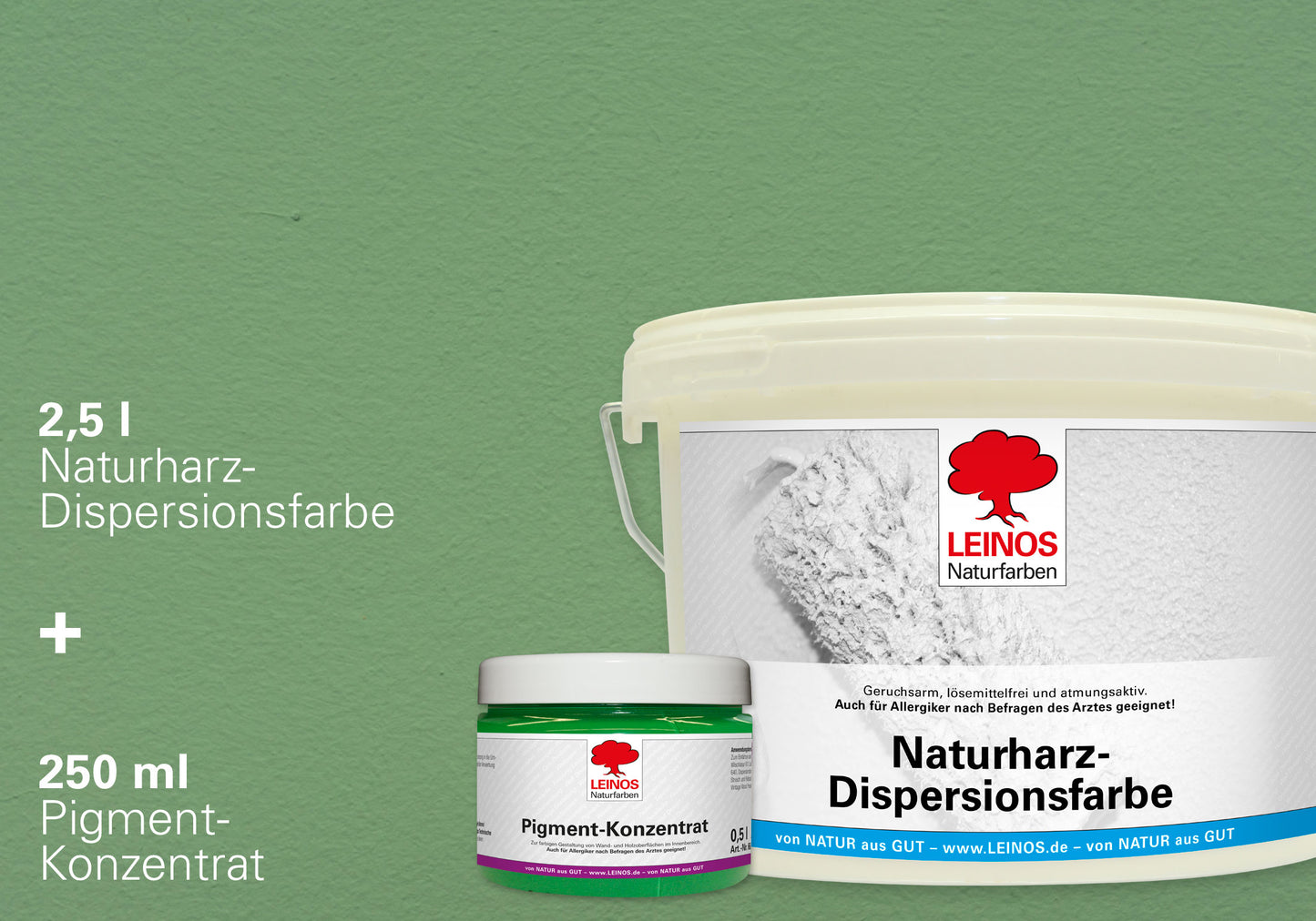 LEINOS Set Wandfarbe - Naturharz-Dispersionsfarbe 660 + Pigment-Konzentrat 668