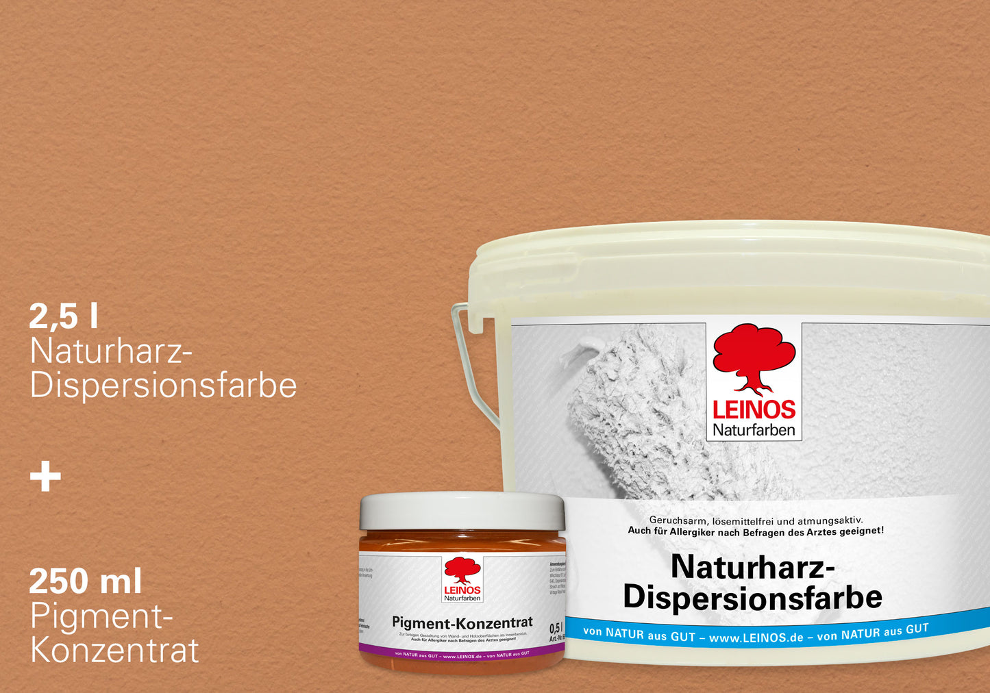 LEINOS Set Wandfarbe - Naturharz-Dispersionsfarbe 660 + Pigment-Konzentrat 668