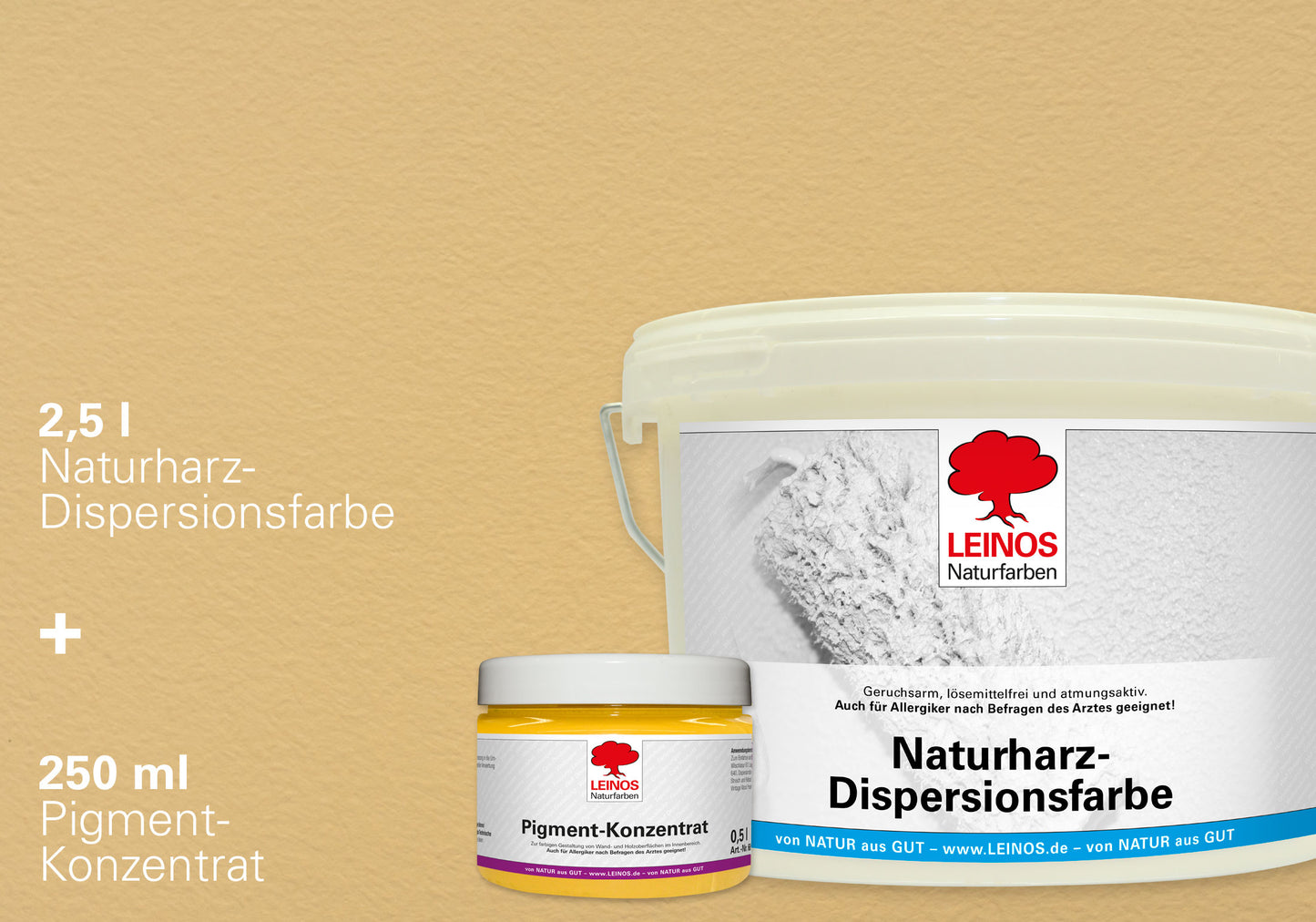 LEINOS Set Wandfarbe - Naturharz-Dispersionsfarbe 660 + Pigment-Konzentrat 668