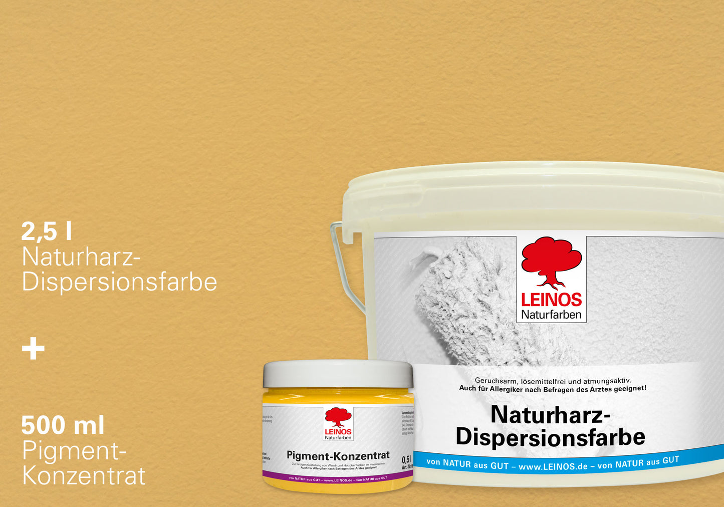 LEINOS Set Wandfarbe - Naturharz-Dispersionsfarbe 660 + Pigment-Konzentrat 668