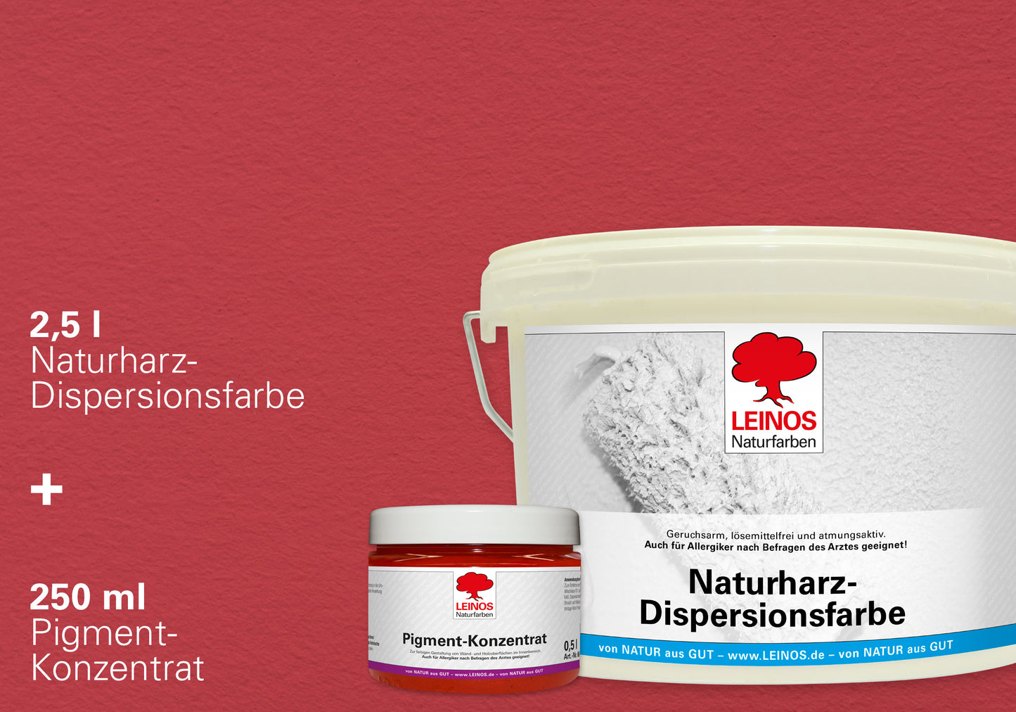 LEINOS Set Wandfarbe - Naturharz-Dispersionsfarbe 660 + Pigment-Konzentrat 668