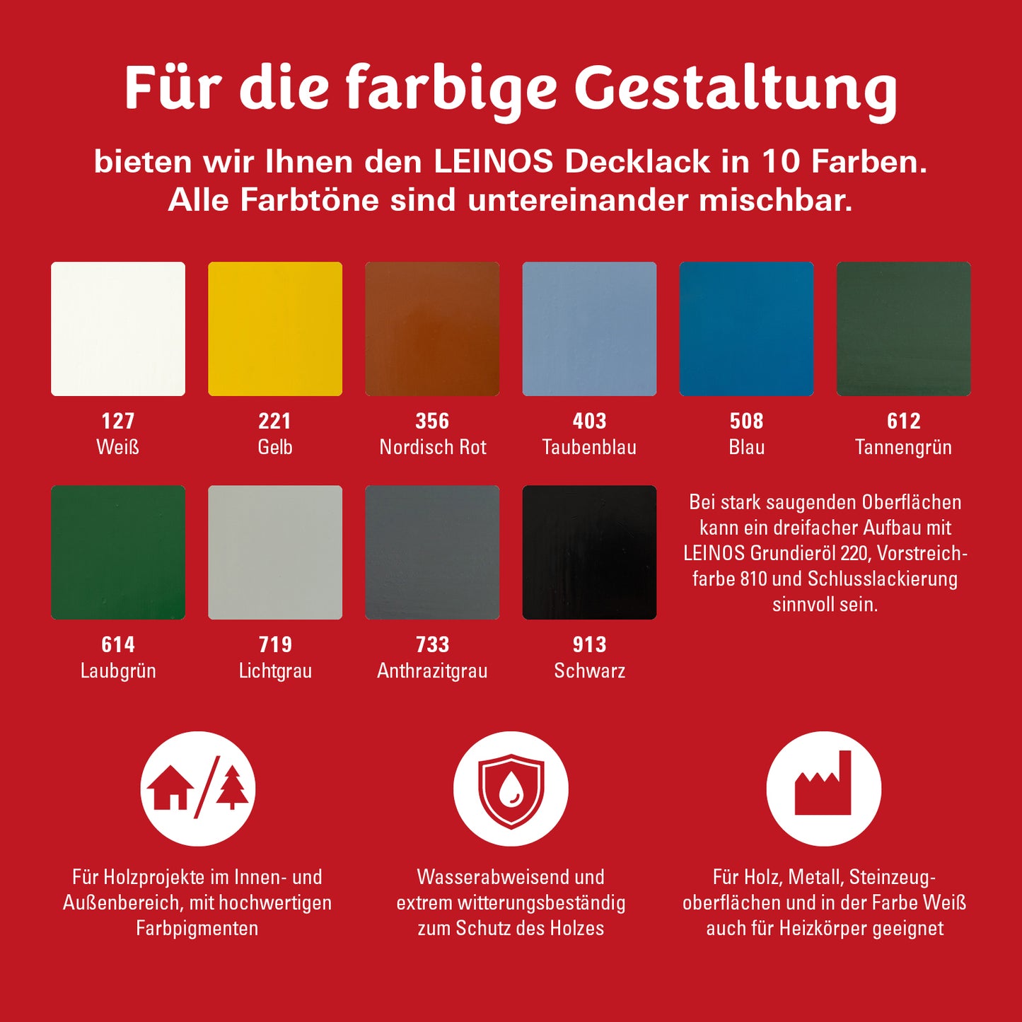 LEINOS Decklack glänzend 840 Tannengrün 750 ml wasserabweisender Holzlack für Innen und Außen hoch deckend wetterbeständig für Holz Metall und Steinzeug mit brillanter Farbwirkung und Holzschutz