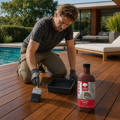 Leinos Terrassenholzöl 0,25l – bräunlich Premium Holzschutzöl für außen, ideal für Lärche, Eiche, Akazie & Teak – Teaköl & Lärchenöl für Terrassen, Zäune, Gartenmöbel, Kinderspielgeräte & mehr