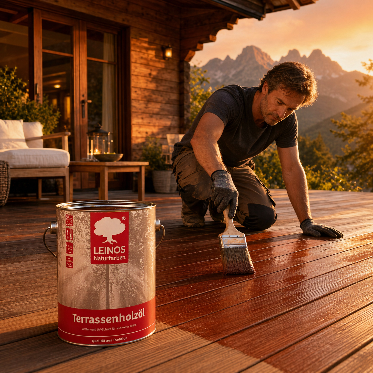 Leinos Terrassenholzöl 2,5l rötliches Premium Holzschutzöl für Lärche, Eiche, Teak & Akazie, Teaköl & Lärchenöl für Gartenmöbel & Terrassen