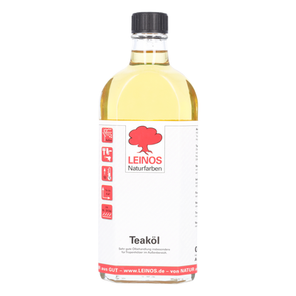LEINOS Teaköl 223 – 0,25 Liter Holzschutzöl für außen, farblos, für Teak, Bangkirai & Tropenhölzer, imprägniert & frischt auf, pflanzliche Öle, offenporig, wasserabweisend, einfache Anwendung
