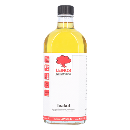 LEINOS Teaköl 223 – 0,25 Liter Holzschutzöl für außen, farblos, für Teak, Bangkirai & Tropenhölzer, imprägniert & frischt auf, pflanzliche Öle, offenporig, wasserabweisend, einfache Anwendung