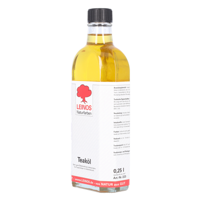 LEINOS Teaköl 223 – 0,25 Liter Holzschutzöl für außen, farblos, für Teak, Bangkirai & Tropenhölzer, imprägniert & frischt auf, pflanzliche Öle, offenporig, wasserabweisend, einfache Anwendung