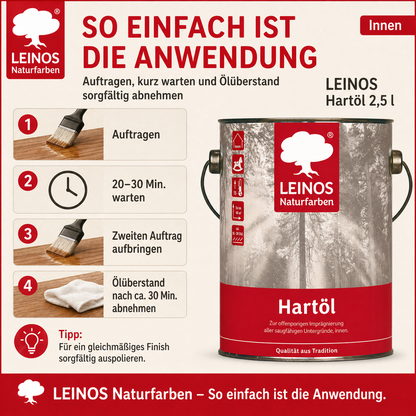 LEINOS Holzöl 2,5 l | Hartöl Pinie für Tische Möbel Arbeitsplatten | Teak Eiche Möbelöl für effektive Versiegelung und langanhaltenden Schutz im Innenbereich
