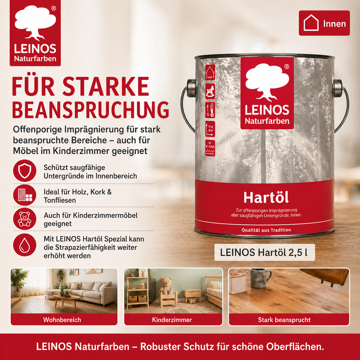 LEINOS Holzöl 2,5 l | Hartöl Farblos für Tische Möbel Arbeitsplatten | Teak Eiche Möbelöl für effektive Versiegelung und langanhaltenden Schutz im Innenbereich