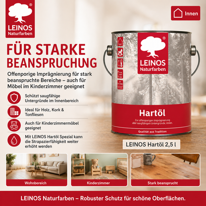 LEINOS Holzöl 2,5 l | Hartöl Farblos für Tische Möbel Arbeitsplatten | Teak Eiche Möbelöl für effektive Versiegelung und langanhaltenden Schutz im Innenbereich