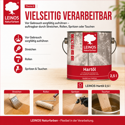 LEINOS Holzöl 2,5 l | Hartöl Farblos für Tische Möbel Arbeitsplatten | Teak Eiche Möbelöl für effektive Versiegelung und langanhaltenden Schutz im Innenbereich