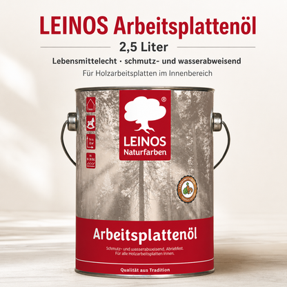 LEINOS 280 Arbeitsplattenöl für Innen 2,5l | Imprägnierung von Küchenarbeitsplatten, Möbeloberflächen und Kinderspielzeug aus Holz | speziell Küchenbereich