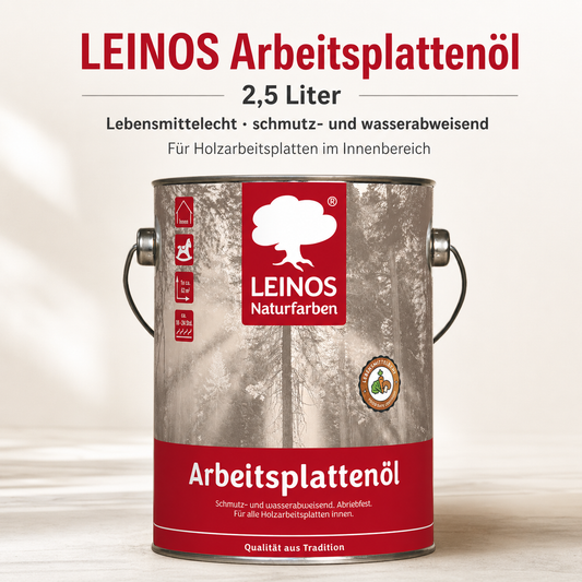 LEINOS 280 Arbeitsplattenöl für Innen 2,5l | Imprägnierung von Küchenarbeitsplatten, Möbeloberflächen und Kinderspielzeug aus Holz | speziell Küchenbereich
