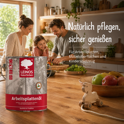 LEINOS 280 Arbeitsplattenöl für Innen 2,5l | Imprägnierung von Küchenarbeitsplatten, Möbeloberflächen und Kinderspielzeug aus Holz | speziell Küchenbereich
