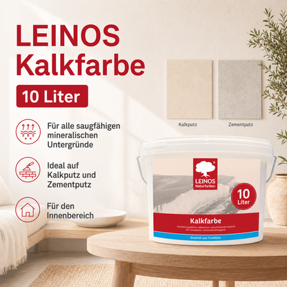 LEINOS Kalkfarbe 665 – Hochatmungsaktive Wandfarbe für Innen | Naturweiß, matt & mineralisch | Lösemittelfrei, schimmelvorbeugend, abtönbar | 10L für ca. 65m² | für alle mineralischen Untergründe