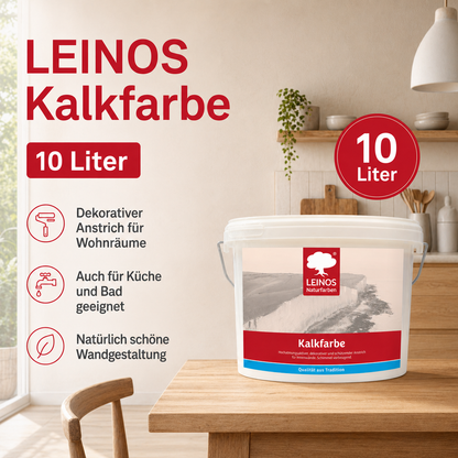 LEINOS Kalkfarbe 665 – Hochatmungsaktive Wandfarbe für Innen | Naturweiß, matt & mineralisch | Lösemittelfrei, schimmelvorbeugend, abtönbar | 10L für ca. 65m² | für alle mineralischen Untergründe